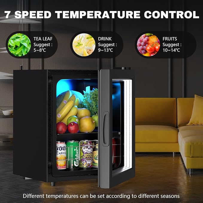 Small Mini Fridge Freestanding Beverage Cooler 75 Can Beverage Refrigerator, Wine Cooler Refrigerator with Adjustable Shelving Glass Door for Beer Soda or Wine Perfect Office Home or Bar Black