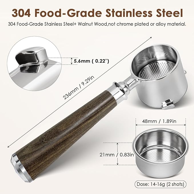 51mm Bottomless Portafilter 3 Ears compatable with La Specialista EC9335 9155 9355 9665,100% Stainless Steel Filter Baskets and Black Rosewood Handle(51mm-3Ears/fits La Specialista)