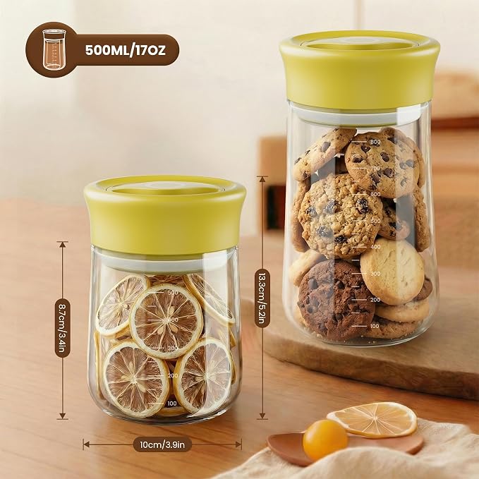 OURCABECUE Wide Mouth Mason Jar 16oz, Newly Upgraded Easy Open Rotating Lid, Food Grade Glass Storage Jar for Overnight Oats Yogurt Snacks Candy Jars