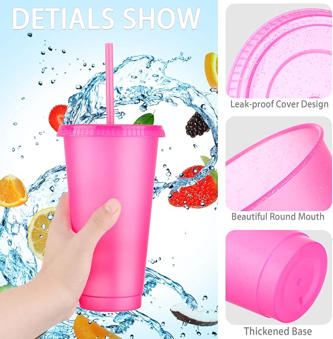 Honeydak 30 Pack Tumbler with Straw and Lid Bulk Cups for Gifts Glitter Plastic Coffee Cups 24-27 oz Reusable Water Bottle Iced Coffee Travel Mug Party Favors for Birthdays Travel (Elegant Color)