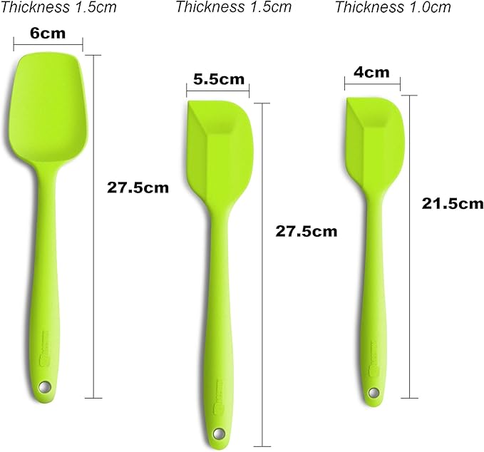 Silicone Spatula 3‑Piece Set Heat Resistant 600°F Non‑Stick Rubber Spatulas with Stainless Steel Core ALLWIN HOUSEWARE Large Spatula, Spoonula & Mini Spatula for Cooking & Baking, Green