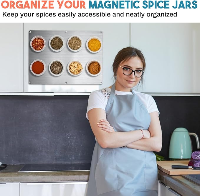 MorningRo 2 Pack Magnetic Board for Wall for Magnets 17.5" x 11.5" and 9.5"x 6.5" Stainless Iron Plate with Back Adhesive Mounting Screws for Bulletin Board Magnets Spice Jar Wall Fridge Display