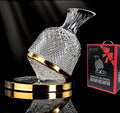 Wine Decanter Set - Spinning Crystal Red Wine Decanter Golden, 1.5L Luxury Wine Aerator Carafes Glass, Jarler Hand Blown lead-free Decanter with Greeting Card, Art Wine Gift for Wine Lover