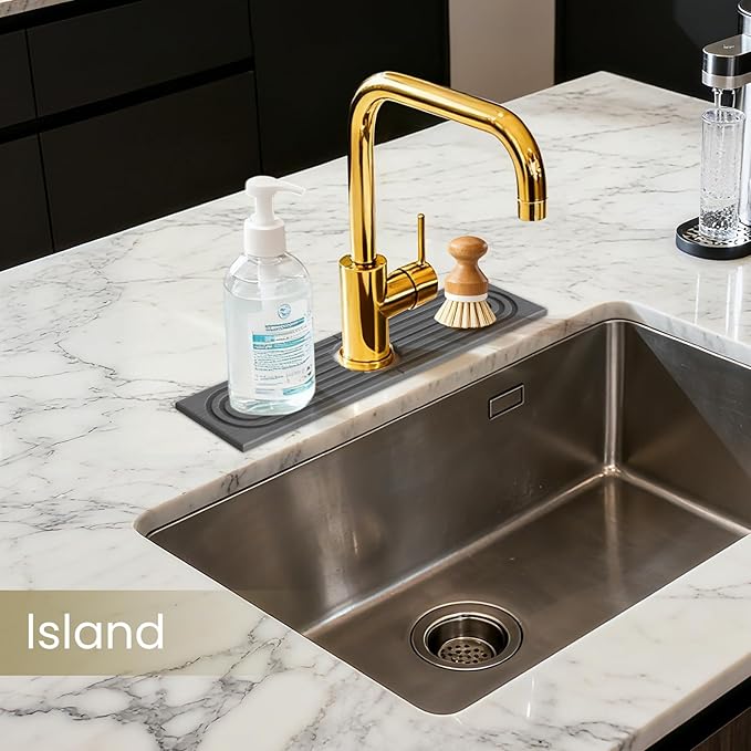 Premium Diatomite Stone Drying Mat for Kitchen Counter, Faucet Mat for Kitchen Sink, Sink Protector & Splash Guard, Quick-Dry Kitchen Sink Mat,Super Absorbent (Gray, 15.8"x4")
