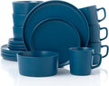 Lorren Home Trends Blue Stoneware Dinnerware Set, 16 Piece, Service for 4, Microwave and Dishwasher Safe