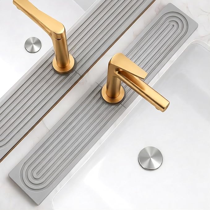 Faucet Mat for Kitchen Sink – Diatomite Stone Drip Catcher, Fast Drying & Water Absorbing Splash Guard, Countertop Protector Behind Faucet, Non-Slip Sink Tray, Light Grey 23.6" x 3.9"