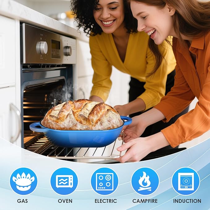 LIFERUN 2.5qt Enameled Cast Iron Dutch Oven for Sourdough Bread Baking, Oven Safe Dutch Oven Pot with Lid, Non-Stick Bread Oven Pot, Blue
