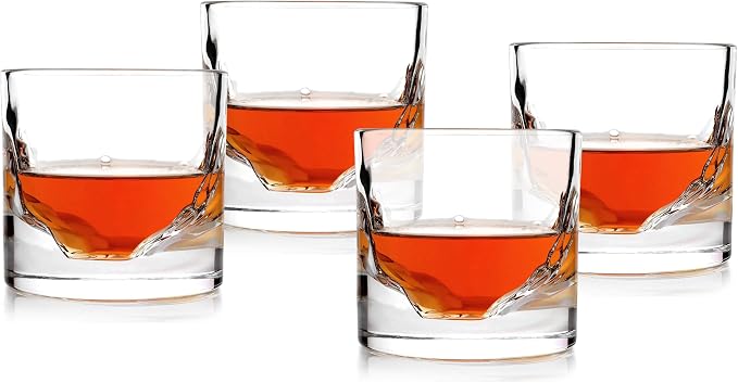 LIITON Grand Canyon Heavy Crystal Whiskey Glasses Gift Set of 4, Thick Freezable Bourbon Glass 1lb Each, Premium Whiskey Gifts for Men, Frozen Crystal Chills Cocktails, 10 oz