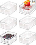 iDesign Small Fridge Berry Bin with Removable Colander Basket and Lid - Set of 6 - Clear/White