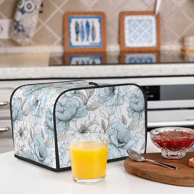 Toaster Cover 4 Slice Vintage Pastel Flower Peony Kitchen Small Appliance Covers with Pockets Dust and Fingerprint Protection