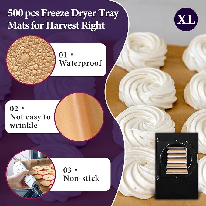 500 Packs Freeze Dryer Tray Mats For Harvest Right Freeze Dryer Accessories for Extra Large Trays, Parchment Sheets, Freeze Dryer Tray Mats for Harvest Right