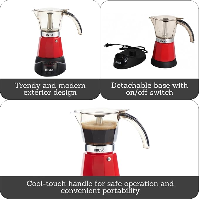 IMUSA 6 or 3cup Electric Espresso Maker, Red