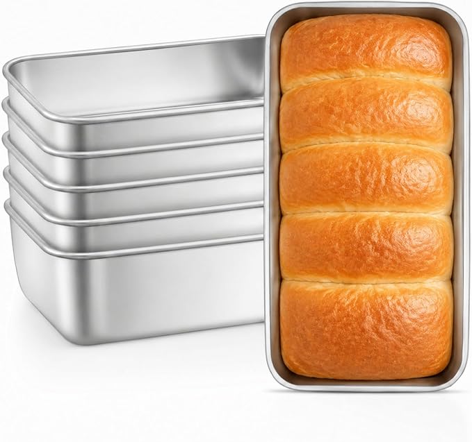 Leonyo 6 Pack 9x5IN Loaf Pans for Baking Bread, 9x5IN Stainless Steel Bread Loaf Pans for Homemade Bread, Meatloaf, Bananas, Brownies, Lasagnas, Dishwasher Oven Safe