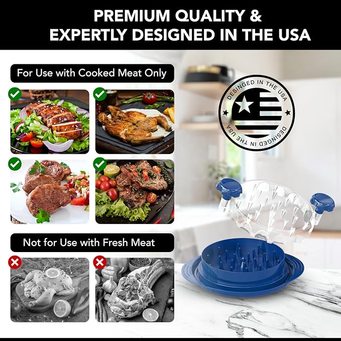 Chicken Shredder with Tray – Fast & Easy Meat Shredder for Pulled Chicken, Pork or Beef – BPA-Free, Anti-Slip Base, Dishwasher Safe – Manual BBQ Gadget – Designed in USA – Cozy Kitchen