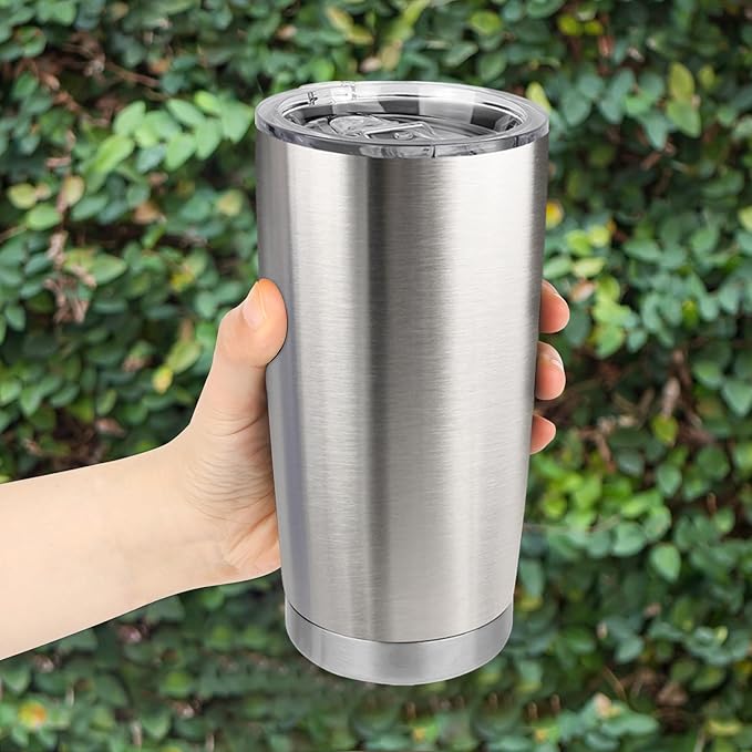 20oz Stainless Steel Tumbler Bulk with Lid, Travel Mug - Double Wall Vacuum Powder Coated Cup - Stainless steel, 12 Pack