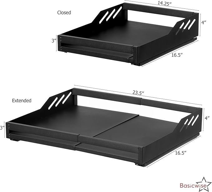 Basicwise Expandable Large Deep Drawer Organizer Adjustable Pull-Out Cabinet Storage Tray for Kitchen Organization Ideal for Cookware Dinnerware Food Containers Bakeware & Pantry Essentials, Set of 2