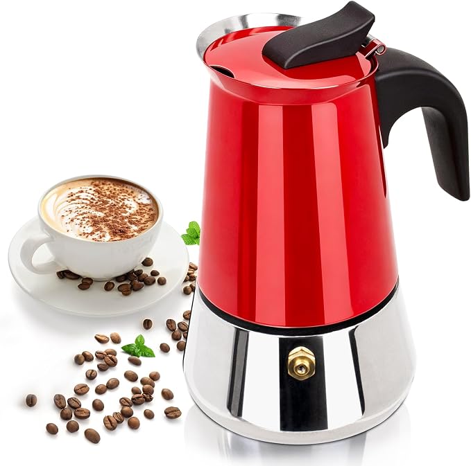 6 Cup 300ml Moka Pot Stainless Steel Espresso Coffee Maker Stovetop Coffeemaker Italian Classic Style Brewing Greca Cafe Mocha Machine for Cafeteras Lover Camping Travel and Home Use 10oz
