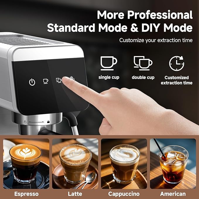 AMZCHEF Espresso Coffee Machine | 20 Bar Pressure System | LED Touch Screen | Compact Design Perfect for Home & Office | 40 oz Water Tank Visit the