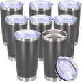 20oz Tumbler Bulk Stainless Steel Tumbler Cup with Lid Vacuum Insulated Double Wall Travel Mug, Durable Powder Coated Travel Coffee Tumbler Mug for Hot & Cold Drinks, Grey,8 Pack