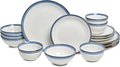 Sango Siterra Santorini 16-Piece Stoneware Dinnerware Set for 4, Ceramic White Plates and Bowls Sets with Blue Rim & Reactive Glaze, Chip Resistant Dish Set, Microwave & Dishwasher Safe Kitchen Dishes