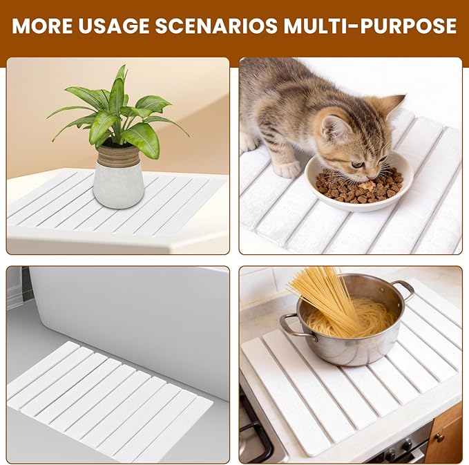 2 Pack Stone Drying Mat for Kitchen Counter, Large Diatomaceous Earth Dish Drying Pads 24"x16", Ultra Absorbent Quick Dry Foldable Mats for Dishes Cups, Matches Any Countertop