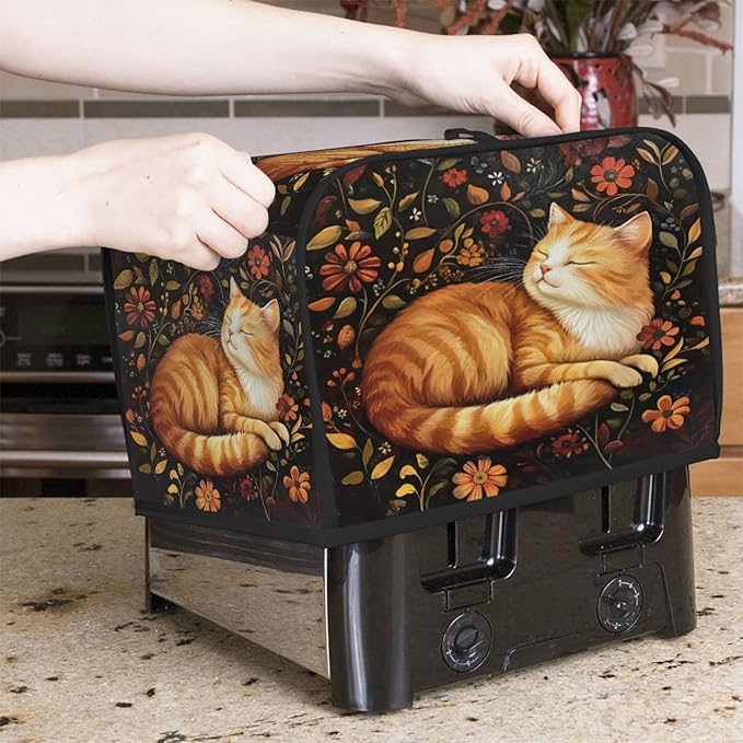 Animal Flower Cat Kitten Toaster Cover 2 Slice Dust and Fingerprint Protection Toaster Bread Maker Covers Washable Kitchen Small Appliance Covers for Kitchen Accessories Decor Bakeware Women Gift