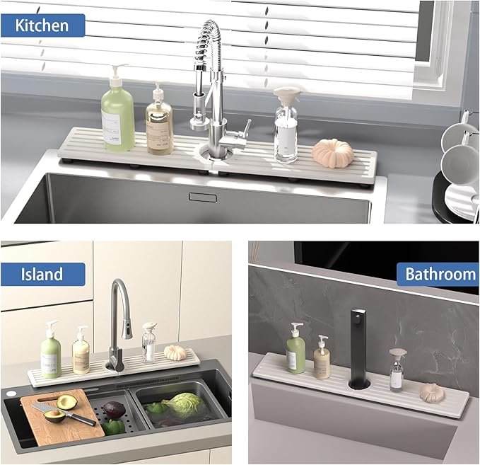 Fast Drying Kitchen Sink Splash Guard, Durable Stone Kitchen Faucet Mat, Water Absorbing Stone Tray for Sink, Diatomite Faucet Mat for Kitchen Sink, Stone Drying Mat for Kitchen and Bathroom Counter