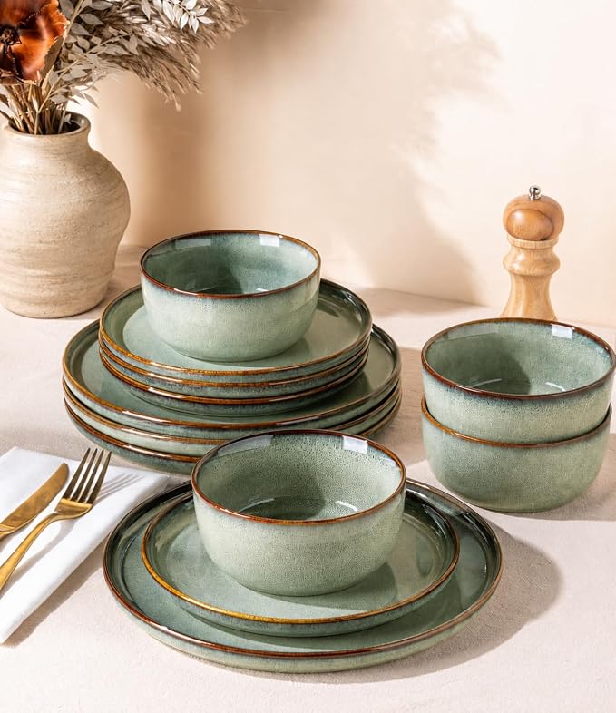 GBHOME Dinnerware Sets for 8, 24 Pieces Stoneware Plates and Bowls Sets, Scratch Resistant Dishes, Dishwasher & Microwave Safe, Reactive Glaze