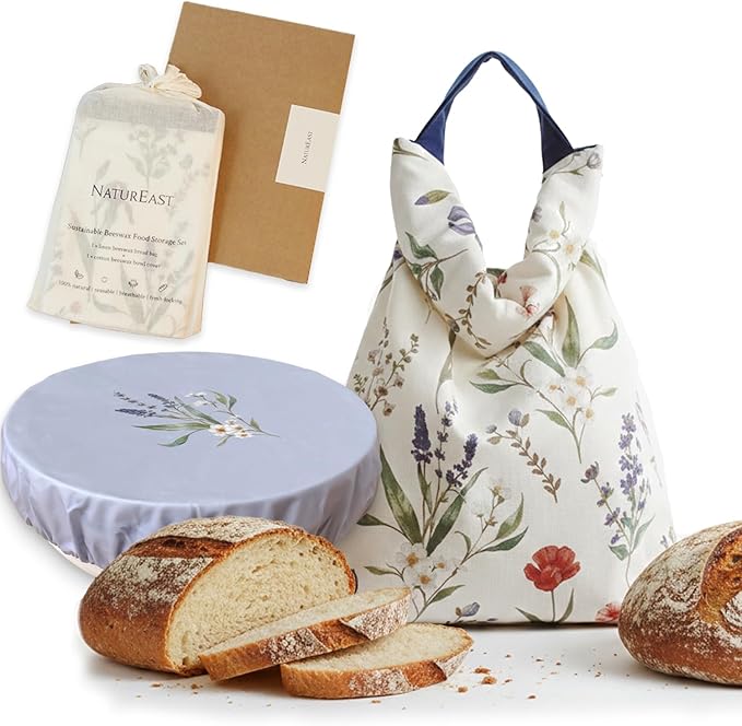 Reusable Linen Cotton Beeswax Bread Bags for Sourdough XL with Zipper, 10-inch Cotton Beeswax Bowl Cover Set, to Keep Bread and Food Fresh, All Natural Materials