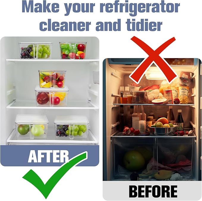 Havawish 4 Pcs Ice Storage Bin for Freezer with Lid and Flexible Scoop Set Plastic Ice Container with Lid Handle for Home Office Fridge Storage (12.4 x 8.07,12.4 x 5.91 Inches,Clear)