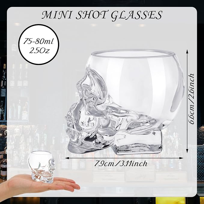 Dandat 24 Pieces Skull Shot Glasses Set 2. 5 oz Mini Clear Bulk for Wedding Party Whiskey, Espresso, Water, Juice, Milk, Coffee, Drinking