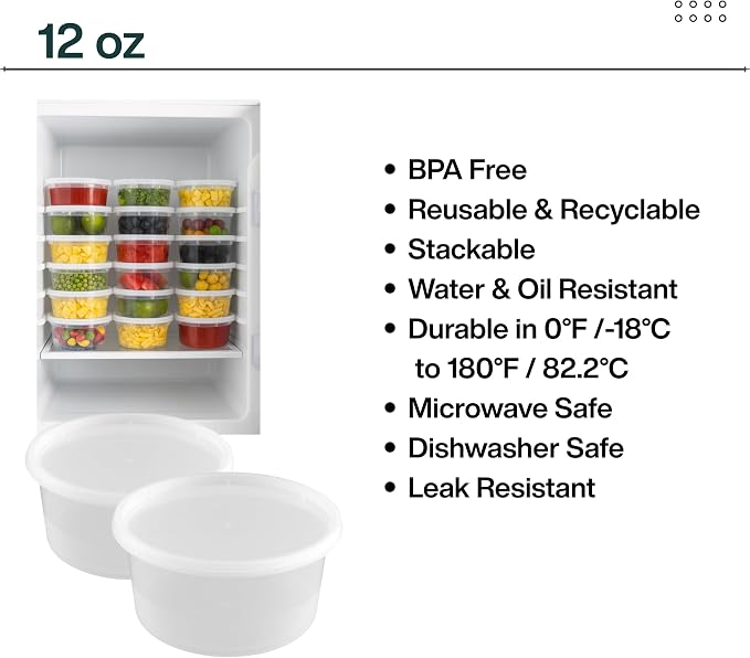 [12oz-32 Sets Plastic Deli Containers with Lids - BPA Free Clear Soup Containers with Airtight Lids, Leak Resistant Food Storage for Meal Prep, Stackable/Microwave/Dishwasher/Freezer Safe