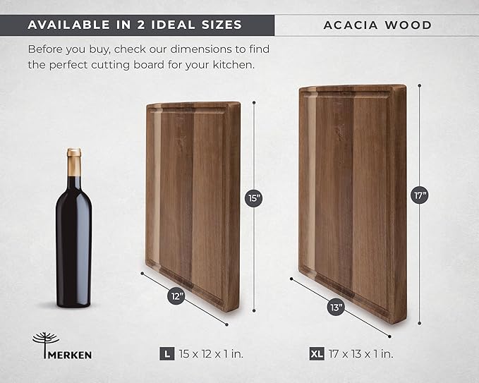 Acacia Wood Cutting Board – 15"x12" Butcher Block – Reversible Chopping Board with Juice Groove – For Pizza, Meat, Veggies, Charcuterie – Knife Friendly Kitchen Decor