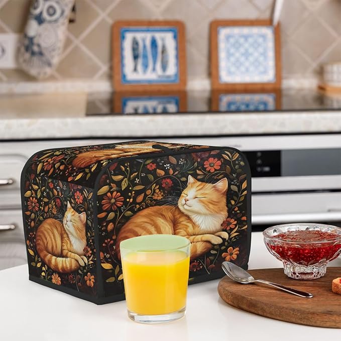Animal Flower Cat Kitten Toaster Cover 2 Slice Dust and Fingerprint Protection Toaster Bread Maker Covers Washable Kitchen Small Appliance Covers for Kitchen Accessories Decor Bakeware Women Gift