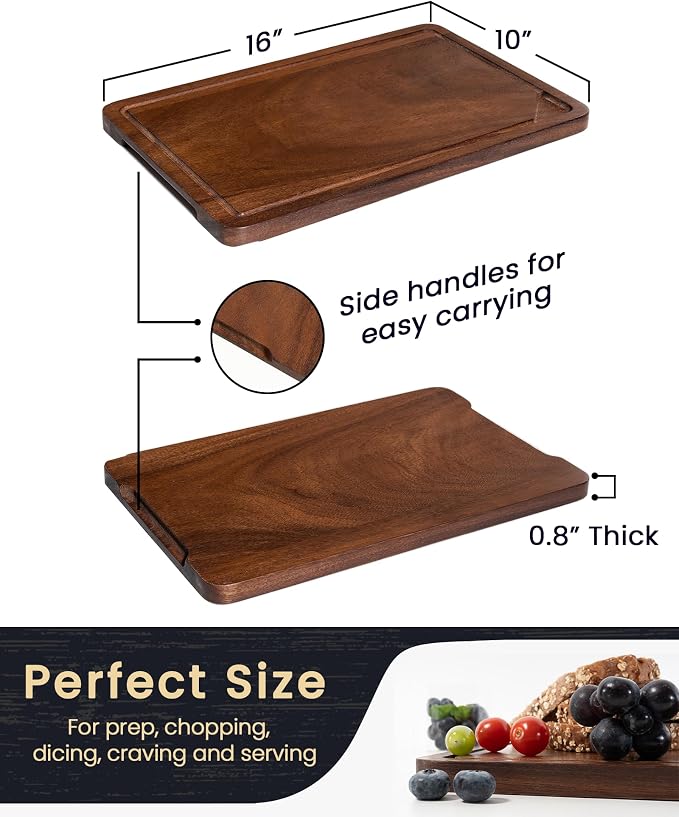 Axeman Walnut Wood Cutting Board with Juice Groove for Kitchen Countertop, Tick American Black-Walnut Wooden Chopping Board Charcuterie Board Butcher Block for Meat Vegetables, 16x10 inch