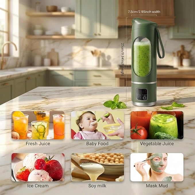 Lilogi Portable Blender, 500ML Blenders for Smoothies with LED Display | 12-Blade USB-C Rechargeable Blender，Travel Blender Cup for any kitchen，office，outdoor，travel，gym or sports