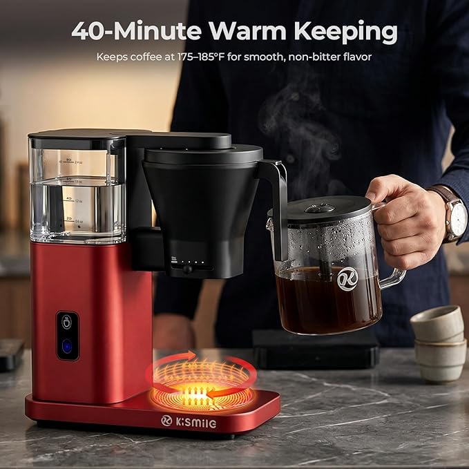 Kismile 8 Cup Drip Coffee Maker, SCA Certified Hot & Cold Brew Coffee Machine, Fast Heating to 197–205℉, 40 Min Keep Warm, Adjustable Flow Control, Easy to Clean