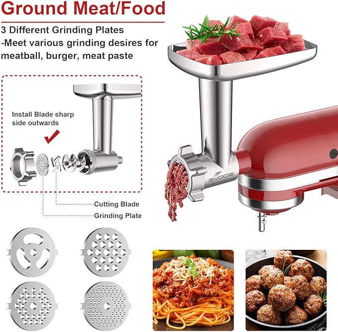 Metal Meat Grinder Attachment for KitchenAid Stand Mixer, Meat Grinder for Kitchen Aid Includes 4 Grinding Plates, 3 Sausage Stuffer Tubes, 2 Grinding Blades, Food Grinder Attachment for KitchenAid