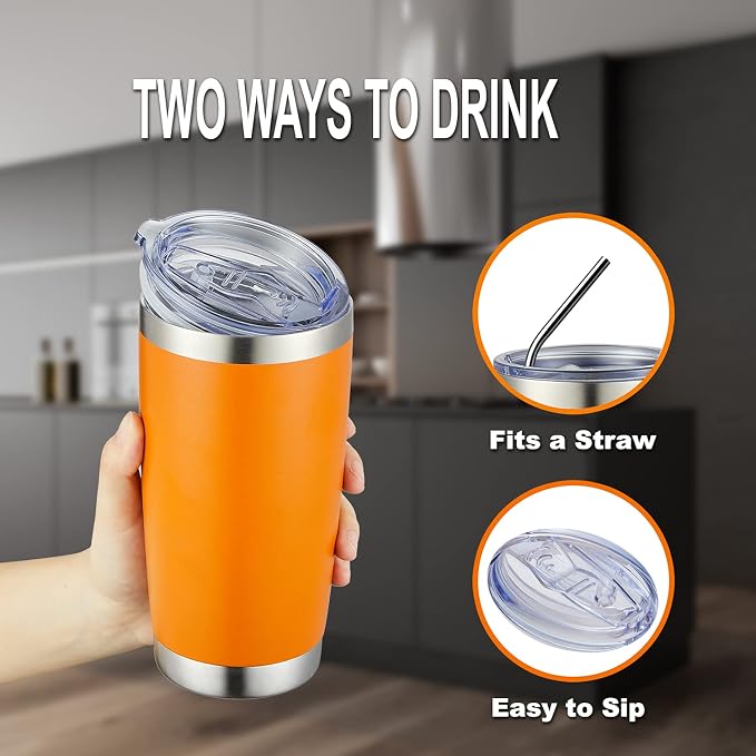 COMOOO 20oz Tumbler with Straw Stainless Steel Insulated Coffee Tumbler Cups Double Wall Vacuum Travel Coffee Mug with Splash Proof Sliding Lid for Hot Cold Drinks (Mix Color,12 Pack)