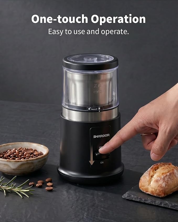 SHARDOR Quiet Coffee Grinder Electric, 70g Removable Bowl Spice Grinder for Coffee Beans, Seeds and Grains, Super Silent Grinding Mill with 60dB Low Noise, 2.5oz Capacity, Black
