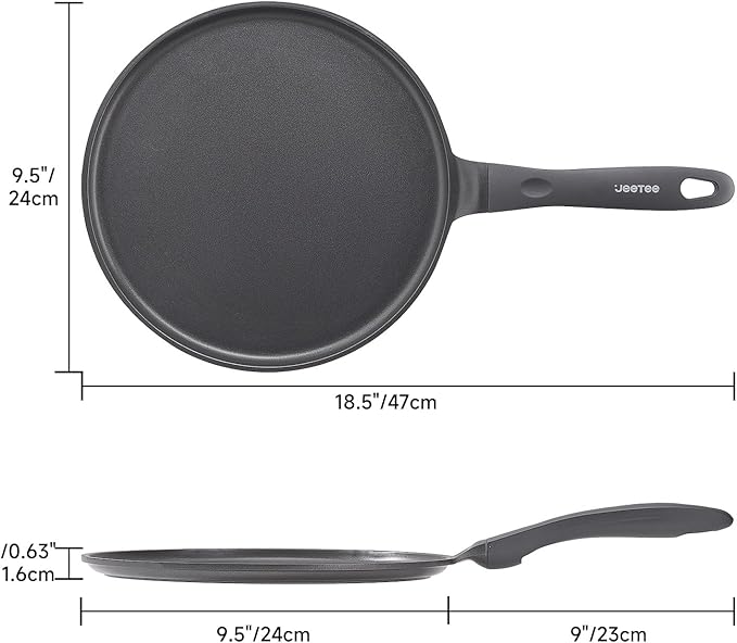 JEETEE Nonstick Crepe Pan, 9.5 Inch Titanium Pancake Pan, Healthy Non-Toxic Flat Tawa Dosa Tortilla Pan for All Stovetops including Induction, PTFE & PFOA Free
