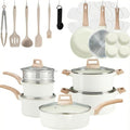 Simple Deluxe 25Pcs Ceramic Cookware Set, Nonstick & Non-Toxic Healthy Pots and Pans, Heat-Resistant Handles, Induction Cookware Sets with Frying Pans, Beige