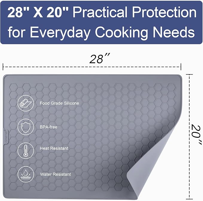 Stove Top Covers for Electric Stove - 28" x 20" Large Stove Cover, Heat Resistant Silicone Stove Top Protector, XL Dish Drying Mat for Kitchen, Ceramic Range & Glass Cooktop Protector Mat, Grey