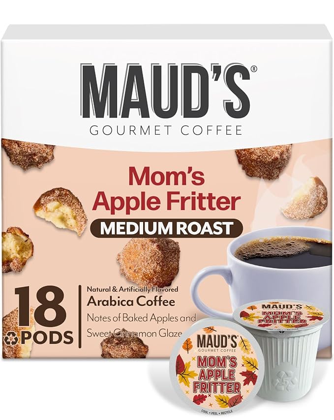Maud's Apple Fritter Flavored Coffee Pods, 18 ct, Medium Roast Flavored Coffee in Single Serve Pods – 100% Arabica Beans, Compatible with Keurig K Cups Maker