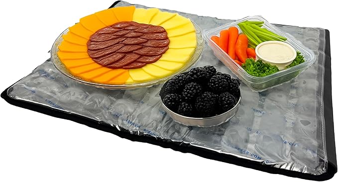 FlexiFreeze Party Mat Food Cooling Serving Platter – Buffet Display Chiller for Meat, Cheese, Fruit & Party Food Trays – Catering Supplies Cold Serving Mat Black (19" x 15")