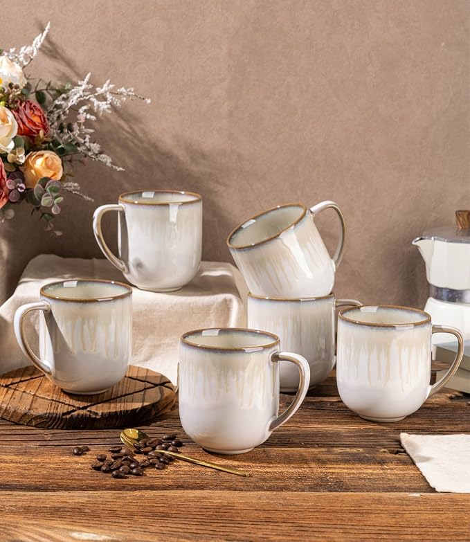 LERATIO 12OZ Ceramic Coffee Mugs Set of 6, Large Porcelain Coffee Cups With Large Handle For Latte,Cappuccino,Milk,Cocoa,|Dishwasher&Microwave Safe Mug Sets,Ideal for Man,Woman,Dad, Mom