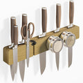 Magnetic Knife Holder for Wall, Acacia Wood Knife Magnetic Strip No Drill Knife Magnet Storage Bar Magnetic Tool Key Holder Strip for Kitchen Utensil Organizer (Light Brown, 16 Inch Large)