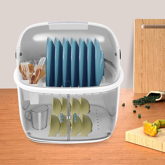 Dish Rack Over Sinks with Silicone Drying Tray, Dish Drainer for Kitchen Counter with Cutlery Holder, Drying Rack Fit