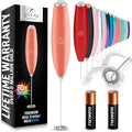 Zulay Kitchen Milk Frother Handheld Electric Whisk with AA Duracell Batteries – Durable Drink Mixer for Coffee, Lattes, Cappuccinos & More - Peach
