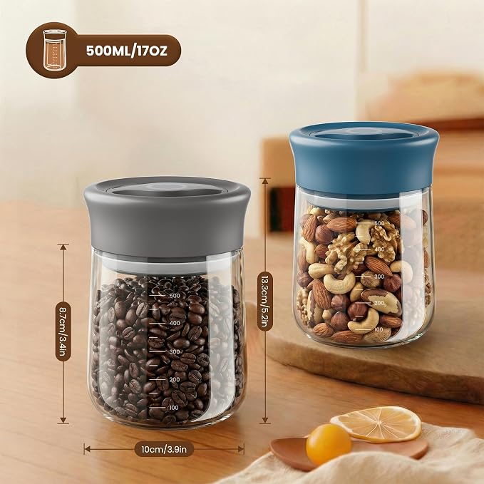 OURCABECUE Wide Mouth Mason Jar 16oz, Newly Upgraded Easy Open Rotating Lid, Food Grade Glass Storage Jar set of 2, for Overnight Oats Yogurt Snacks Candy Jars